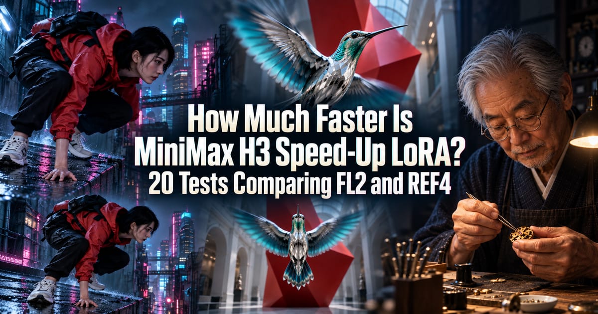 MiniMax H3 के स्पीड-अप LoRA से वास्तव में कितनी तेजी आती है? FL2 और REF4 पर 20 वीडियो की तुलना