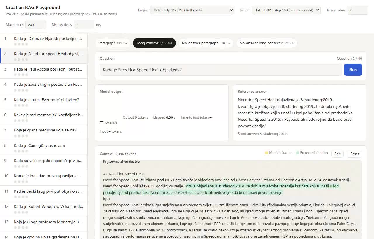 PyTorch fp32 को CPU पर चलाकर लंबे संदर्भ वाले सवाल का जवाब देते हुए
